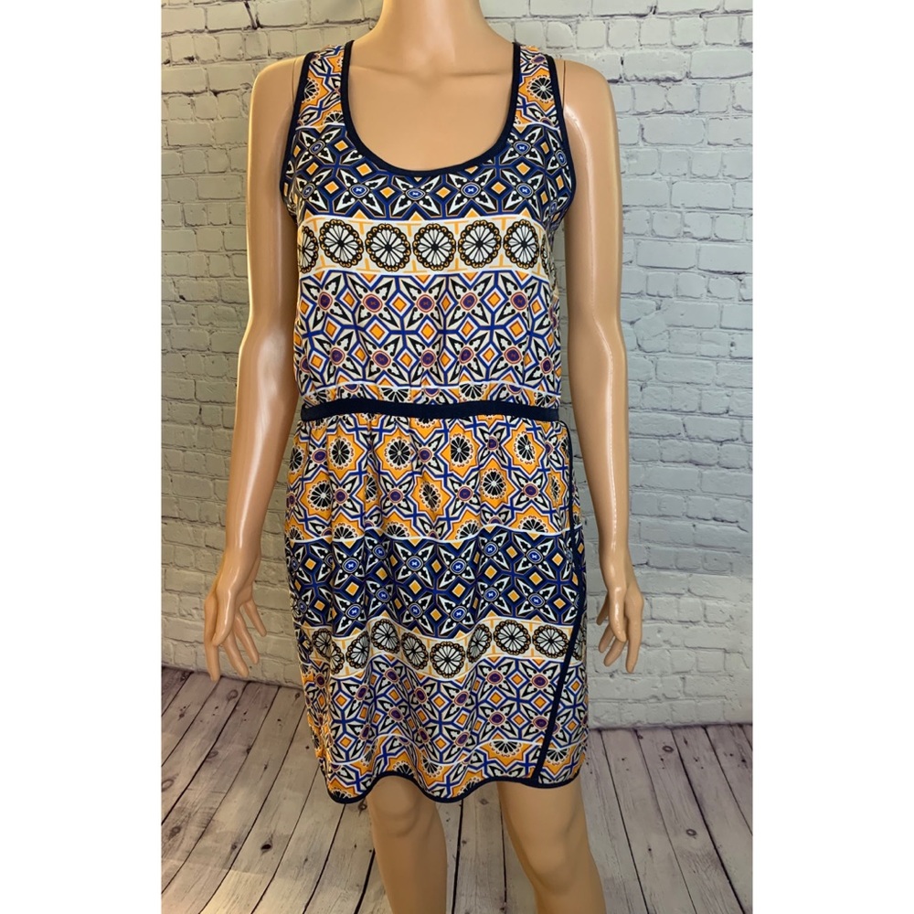 Nordstrom Abstract Bar lll boho pattern blue & yellow dress size small